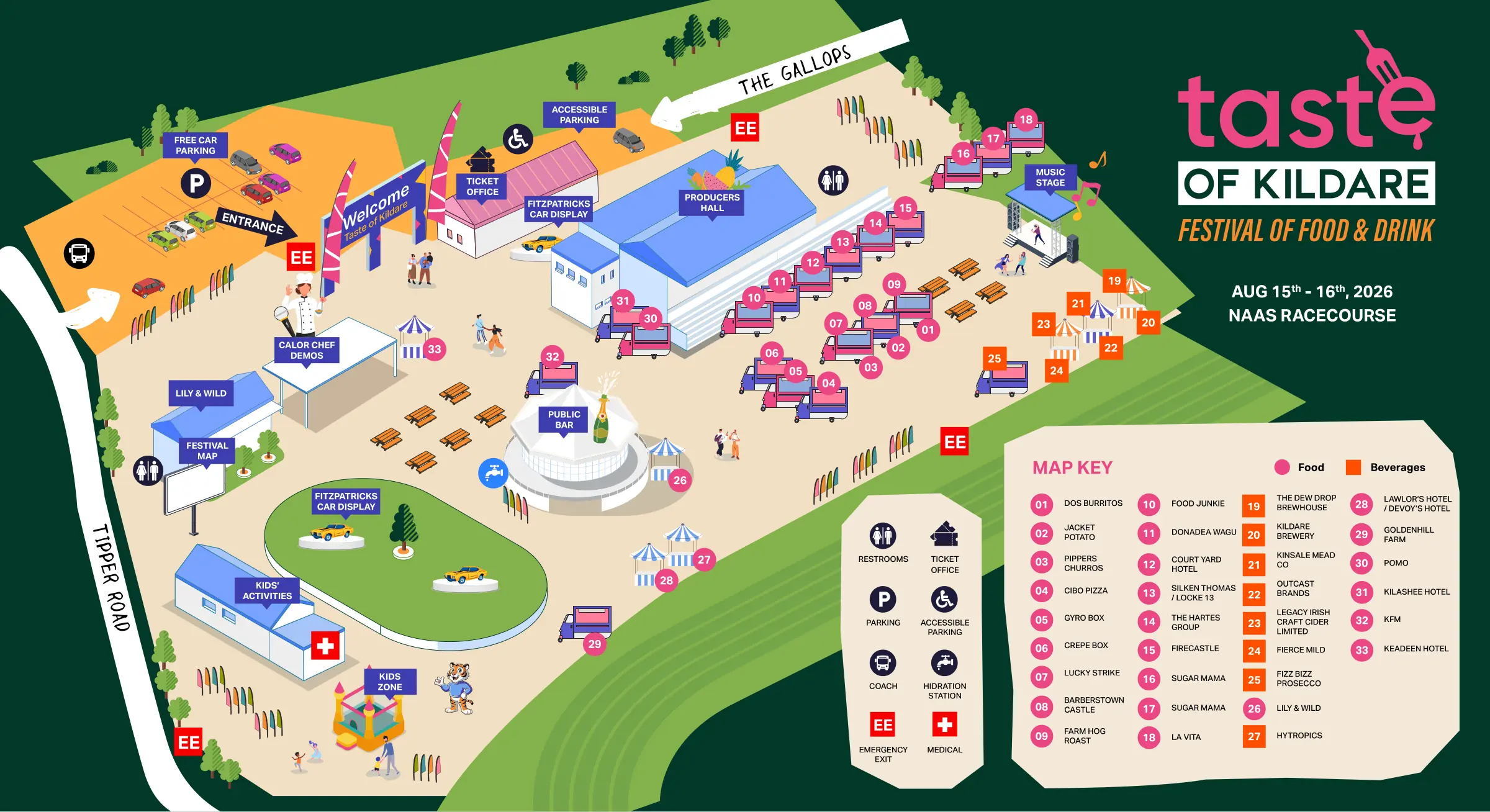 Taste of Kildare 2026 festival site map, Naas Racecourse, 15-16 August 2026